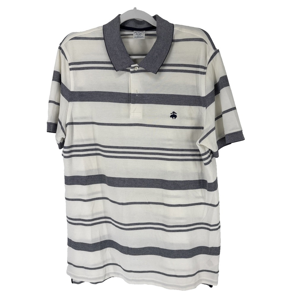 Brooks Brothers Polo Shirt Men XL Slim Fit Gray White Striped Supima Cotton Golf